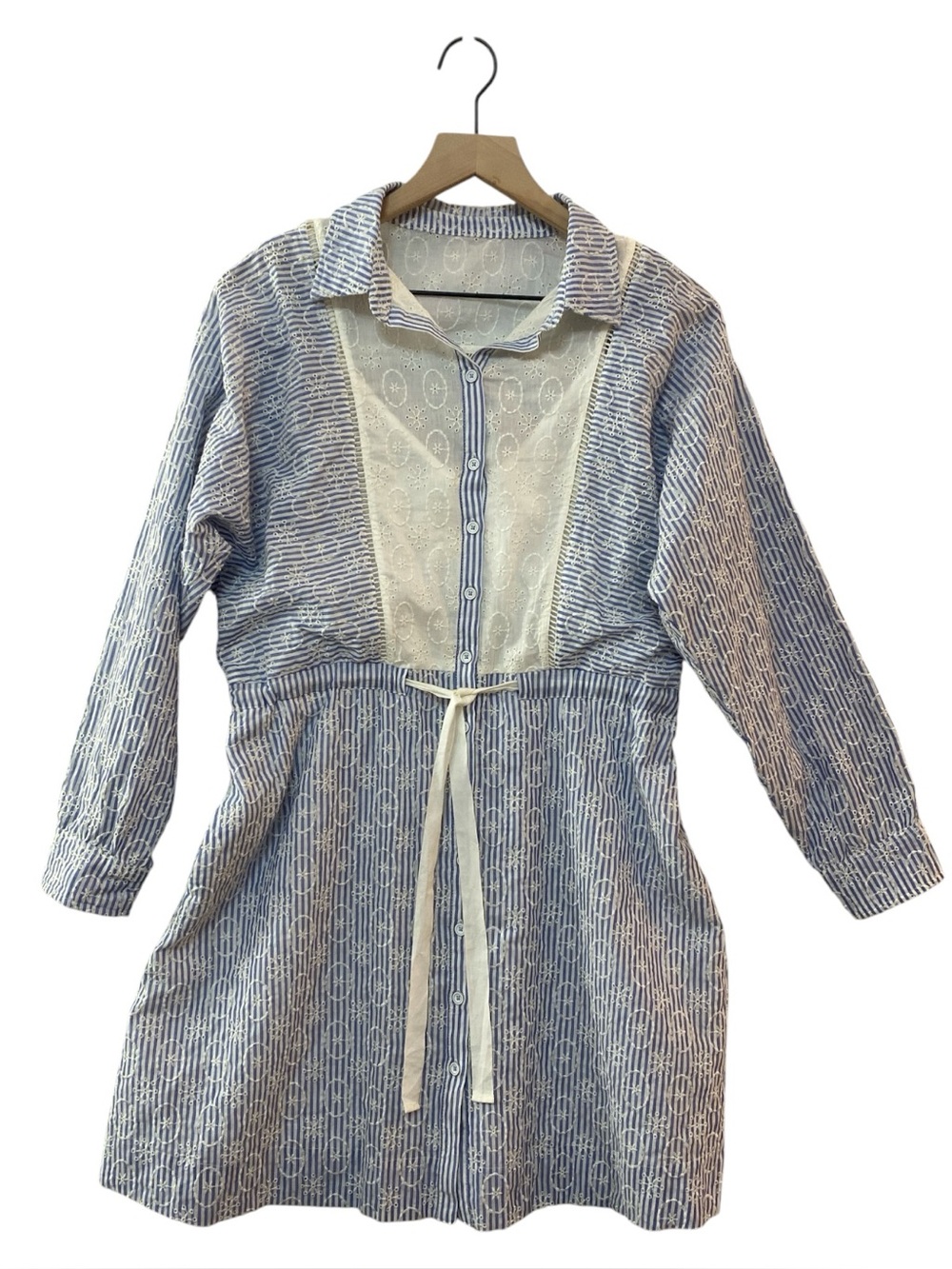 Anthropologie Maeve Ashleigh Eyelet Mini‎ Shirt Dress Size S Blue/White NWT